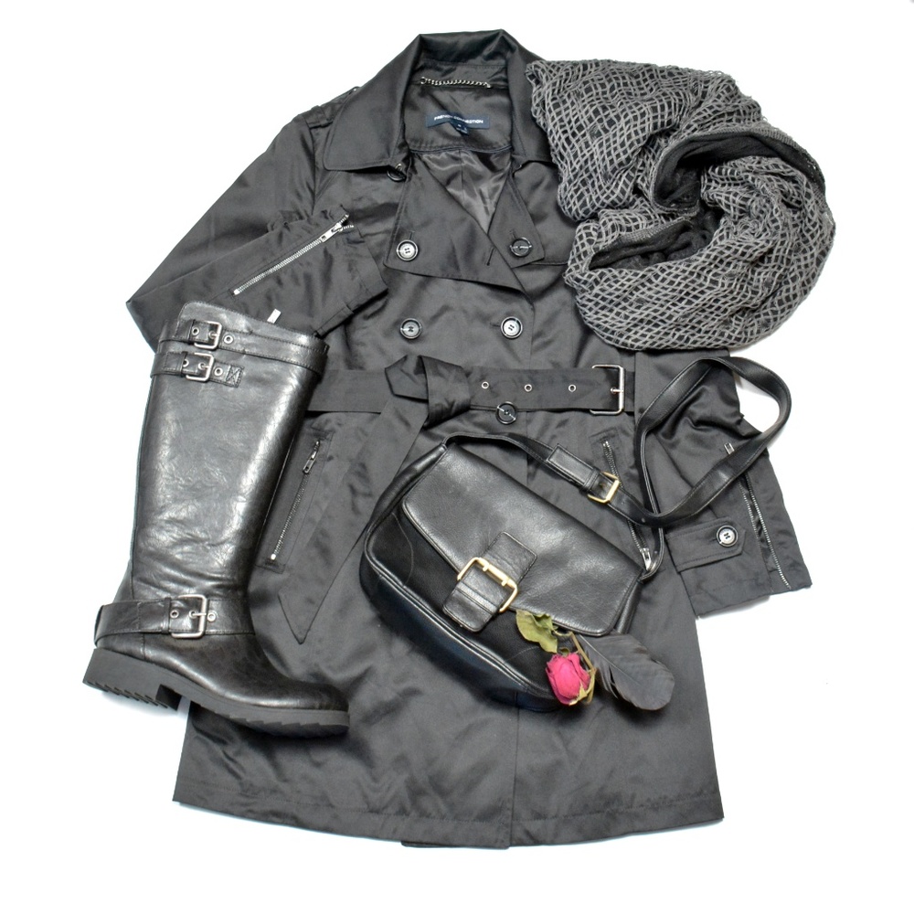 French Connection Black mid length Trench Coat